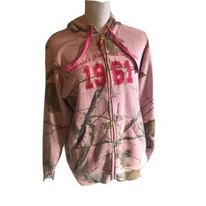 Womens Pink Camo Cabela's RealTree Zip Up Hooded Sweatshirt Large